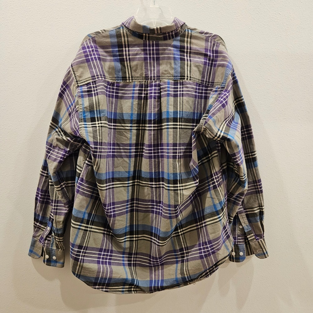 Cinch Mens Plaid Button Down Shirt Purple Blue Tan Cotton Long Sleeve L - Picture 2 of 9